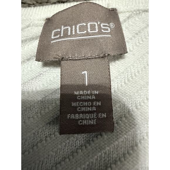 Chicos Size 1 Medium Stretchy Floral Print Pullover Comfy Blouse Top Textured - Picture 5 of 6